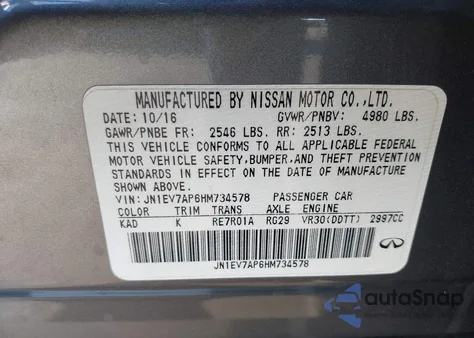2017 Infiniti Q50 3.0T Premium from USA, damaged, VIN JN1EV7AP6HM734578